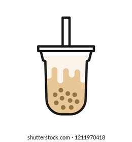 Boba milk tea or Bubble milk tea icon, original flavors. Simple flat design. Isolate on white background.