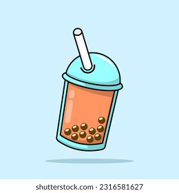 Boba Milk Tea Cartoon Vector Icon Illustration. Food And Drink Icon Concept Isolated Premium Vector. Flat Cartoon Style