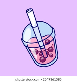 Boba Milk Tea Cartoon Vector Icon Illustration. Drink Object 
Icon Concept Isolated Premium Vector. Flat Cartoon Style 