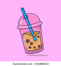 Boba Milk Tea cute illustration, Cute Sticker Boba Milk tea