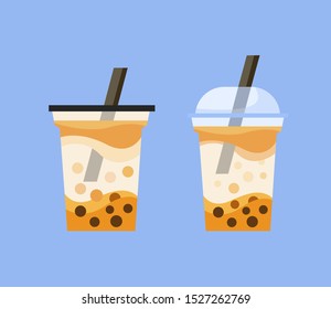 Boba milk tea drink cup icon flat design illustration vector.