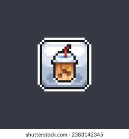 boba milk tea drink sign in pixel art style