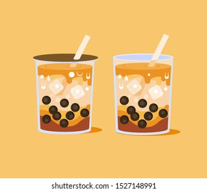 Boba milk tea glass and cup illustration flat design.