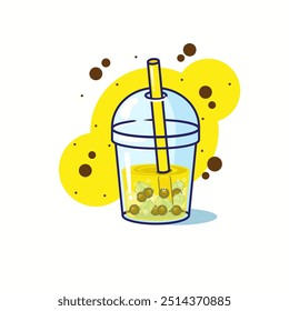 Boba Milk tea lemon illustration cartoon design 