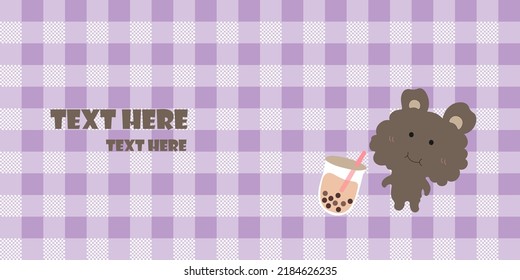 Boba milk tea and A little bear. Cartoon character. Cartoon illustration banner.