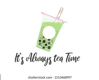 Boba Milk Tea Logo, Bubble tea, Taiwan Drinks, Fresh drink sign, Beverage symbol with cute and kawaii doodle, Linear cocktail outline icon - Vector