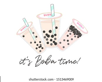 Boba Milk Tea Logo, Bubble tea, Taiwan Drinks, Fresh drink sign, Beverage symbol with cute and kawaii doodle, Linear cocktail outline icon - Vector