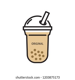 Boba milk tea, simple flat design. Isolate on white background.