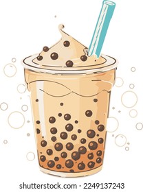 Boba Milk Tea Vector Illustration