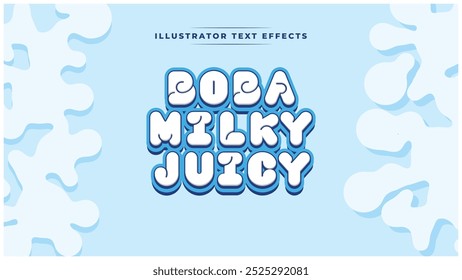 Boba Milky Juicy: Efecto de texto atrevido y juguetón con un tema azul fresco. Letras de estilo Doodle perfectas para carteles, revistas, tiendas de comida y aperitivos. Ideal para diseños atractivos para niños y adolescentes. Vector 