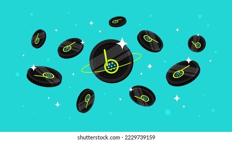 Boba Network (BOBA) coins falling from the sky. BOBA cryptocurrency concept banner background.