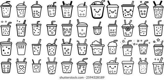 Boba Outline Doodle Icon Pack