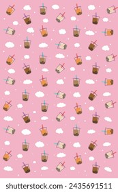 boba pearl bubble tea pattern cute pink pastel color