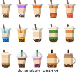 Boba pearl milk tea or Bubble tea vector (flat color icon style)