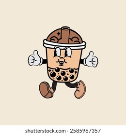 Boba plastic cup cartoon character vector illustration with unique style, suitable for sticker, icon, logo and advertisement