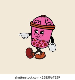 Boba plastic cup cartoon character vector illustration with unique style, suitable for sticker, icon, logo and advertisement