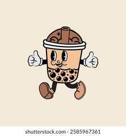 Boba plastic cup cartoon character vector illustration with unique style, suitable for sticker, icon, logo and advertisement