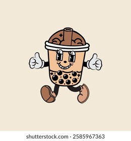 Boba plastic cup cartoon character vector illustration with unique style, suitable for sticker, icon, logo and advertisement