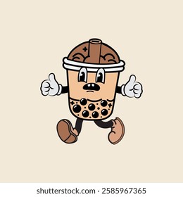 Boba plastic cup cartoon character vector illustration with unique style, suitable for sticker, icon, logo and advertisement