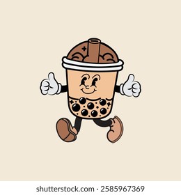 Boba plastic cup cartoon character vector illustration with unique style, suitable for sticker, icon, logo and advertisement