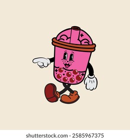 Boba plastic cup cartoon character vector illustration with unique style, suitable for sticker, icon, logo and advertisement