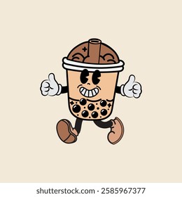 Boba plastic cup cartoon character vector illustration with unique style, suitable for sticker, icon, logo and advertisement