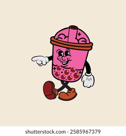 Boba plastic cup cartoon character vector illustration with unique style, suitable for sticker, icon, logo and advertisement