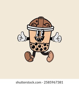 Boba plastic cup cartoon character vector illustration with unique style, suitable for sticker, icon, logo and advertisement