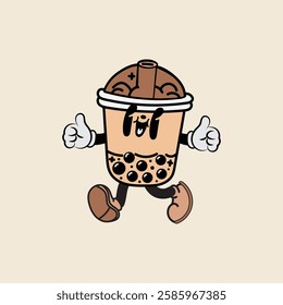 Boba plastic cup cartoon character vector illustration with unique style, suitable for sticker, icon, logo and advertisement