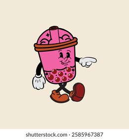 Boba plastic cup cartoon character vector illustration with unique style, suitable for sticker, icon, logo and advertisement