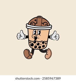 Boba plastic cup cartoon character vector illustration with unique style, suitable for sticker, icon, logo and advertisement