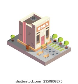 Boba Shop Isometric Illustration. Bien por su diseño infográfico