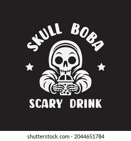 boba skull logo mascot vector illustration. skull drink a cup of boba