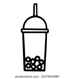 Boba Tea or Bubble Tea Icon Hand Drawn Black White Thick Lines