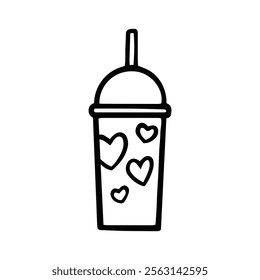 Boba Tea or Bubble Tea Icon Hand Drawn Black White Thick Lines