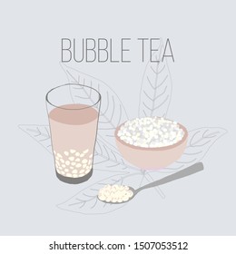 Boba tea, bubble tea, milk tea with black pearl, is a Taiwanese tea-based drink with chewy tapioca ball which also known as pearls or bubbles. Colorful vector illustration 