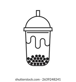 Boba tea and Bubble tea outline stroke icon simple template