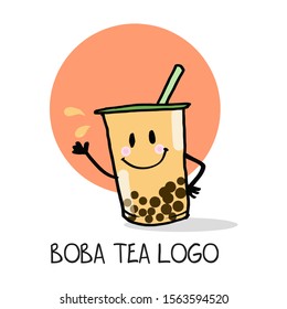 Boba Tea or Bubble Pearl Tea Vector Logo Mascot Concept 