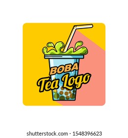 Boba Tea or Bubble Tea Vector Logo with Straw