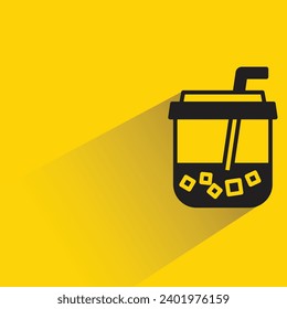 boba tea cup icon with shadow on yellow background