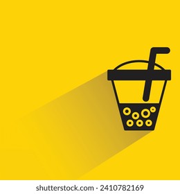 boba tea cup icon with shadow on yellow background