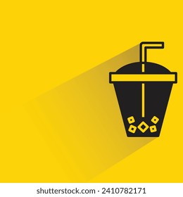 boba tea cup icon with shadow on yellow background