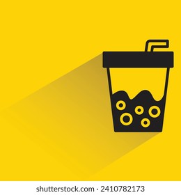 boba tea cup icon with shadow on yellow background