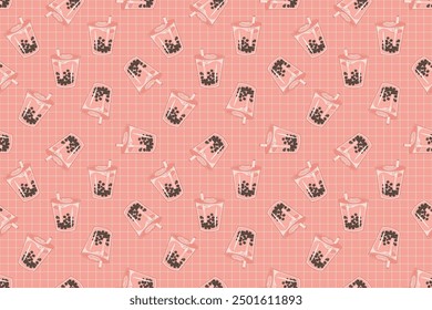 Boba tea drink cute design repeat pattern