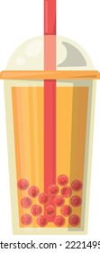 Boba tea icon. Plastic cup with bubble milk