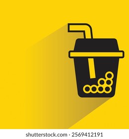 boba tea icon with shadow on yellow background