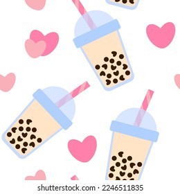 Boba tea pattern. Bobа. Color vector illustration.