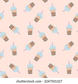 Boba tea pattern. Bobа. Color vector illustration.