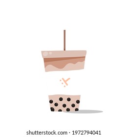 Boba tea or pearl milk tea vector illustration with white background