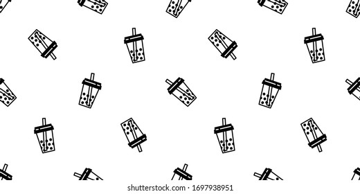Boba tea seamless pattern vector bubble milk tea scarf isolated tile background repeat wallpaper doodle illustration design